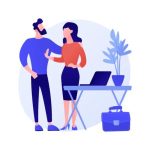 Ilustración de un compañero de trabajo mostrando síntomas de acoso sobre una compañera