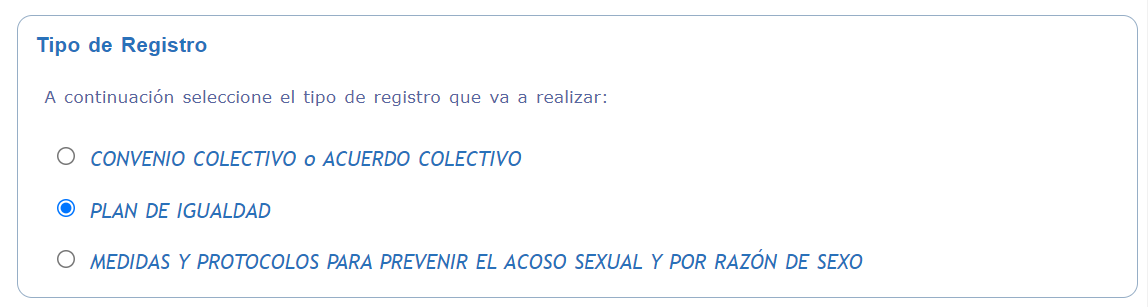 tipo de registro registro del plan de igualdad